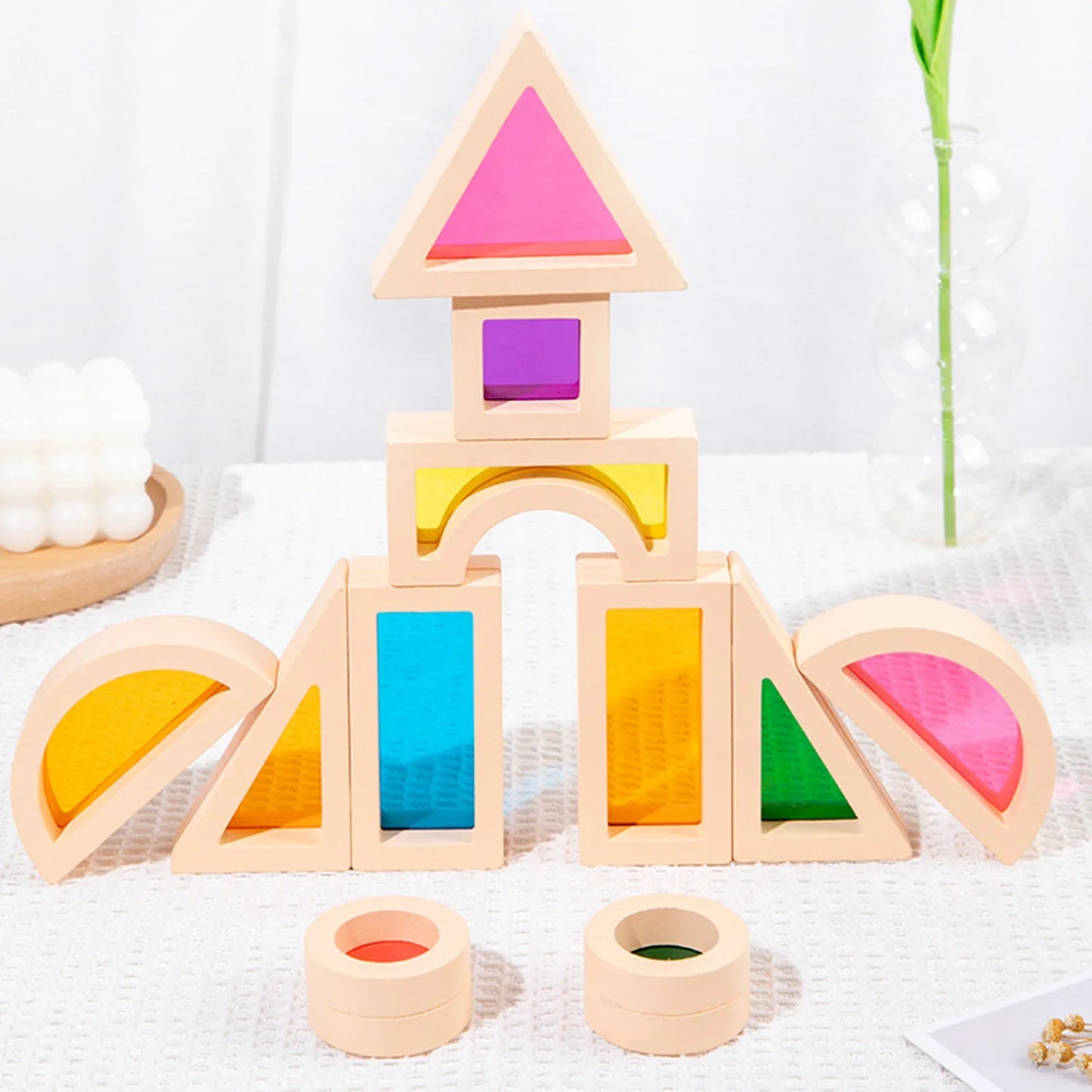 Montessori Holzbausteine mit buntem Kern – Kreatives Lernspielzeug für Kinder