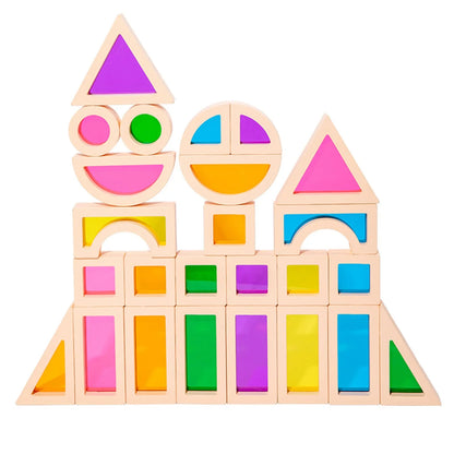 Montessori Holzbausteine mit buntem Kern – Kreatives Lernspielzeug für Kinder