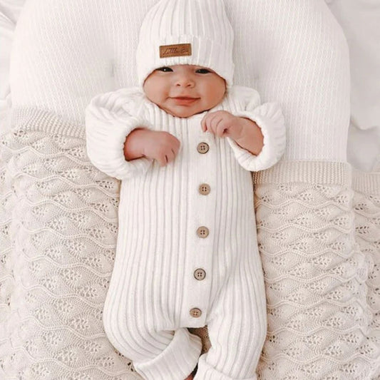 Bequemer Strick-Baby-Overall – Kuscheliger Spielanzug mit Knopfverschluss für Neugeborene