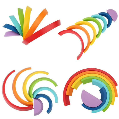 Montessori Holz-Regenbogen Stapelspiel für kreative Kinderentwicklung