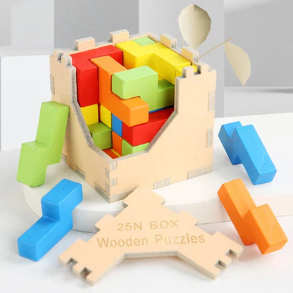Herausforderndes 3D Holz-Puzzle – Tetris Spiel für Kinder und Erwachsene