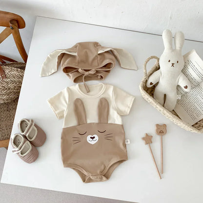 Niedliches Baby-Hasen-Set mit Ohren – Langärmliger Strampler für süße Träume