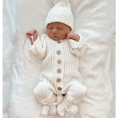 Bequemer Strick-Baby-Overall – Kuscheliger Spielanzug mit Knopfverschluss für Neugeborene