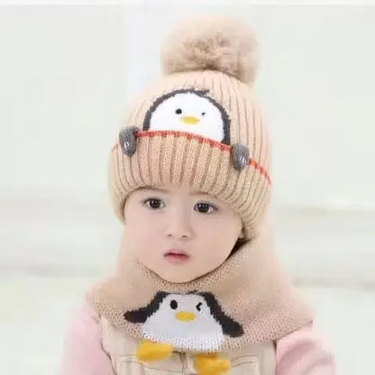 Kuscheliges Pinguin-Set – Strickmütze und Schal für Kinder