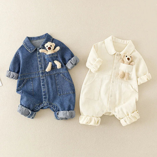 Süßer Denim Jumpsuit mit Teddy – Bequemer Look für Kinder