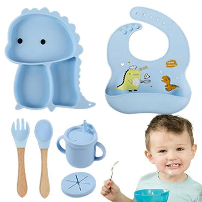 Dino-Silikon-Geschirrset für Kinder – 7-teiliges Essensset
