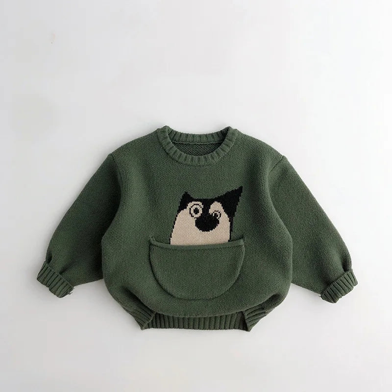 Kuschelweicher Strick-Baby-Pullover mit Tierdesign – Bequemer Kinderpullover mit praktischer Tasche
