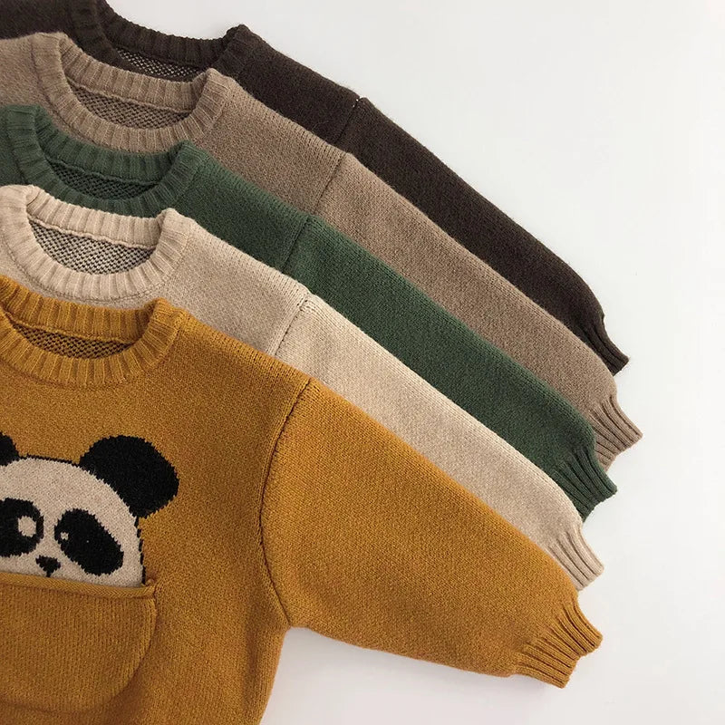 Kuschelweicher Strick-Baby-Pullover mit Tierdesign – Bequemer Kinderpullover mit praktischer Tasche