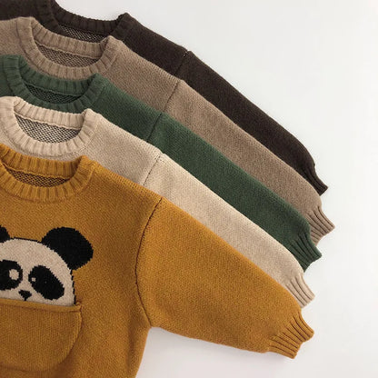 Kuschelweicher Strick-Baby-Pullover mit Tierdesign – Bequemer Kinderpullover mit praktischer Tasche