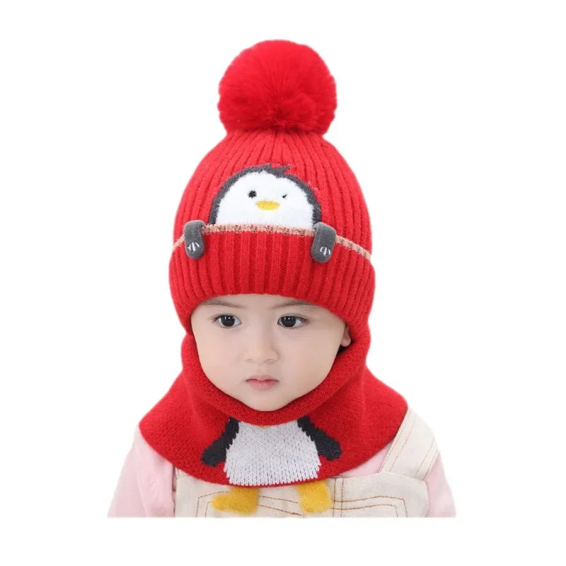 Kuscheliges Pinguin-Set – Strickmütze und Schal für Kinder