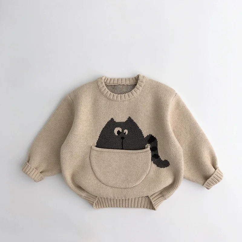 Kuschelweicher Strick-Baby-Pullover mit Tierdesign – Bequemer Kinderpullover mit praktischer Tasche