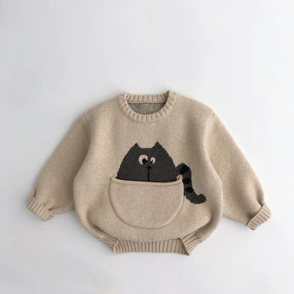 Kuschelweicher Strick-Baby-Pullover mit Tierdesign – Bequemer Kinderpullover mit praktischer Tasche