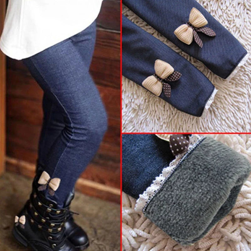 Mädchen Winterleggings mit Zier-Schleife – Warm und Stylisch für Kalte Tage