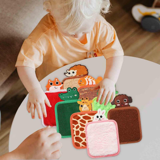 Taktile Tier-Kissen Set – 8 Stück für Kinder