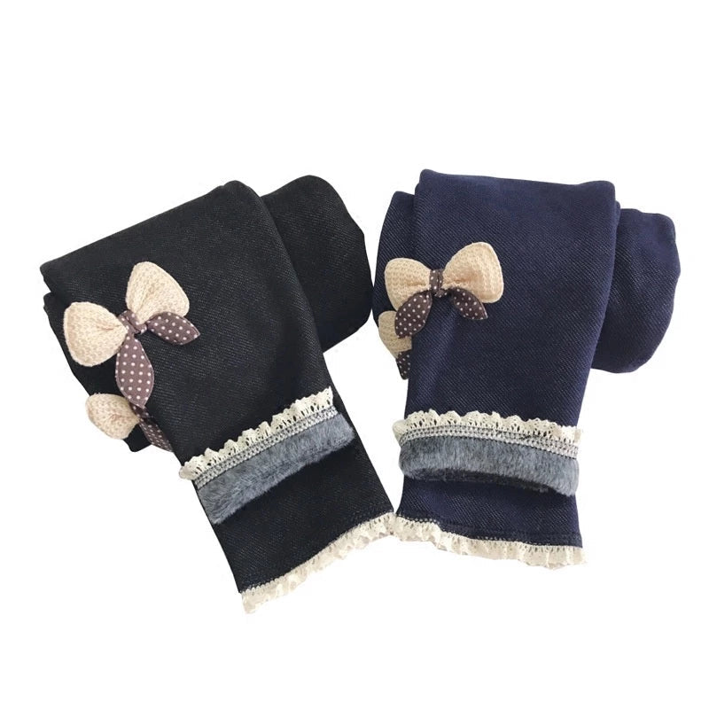 Mädchen Winterleggings mit Zier-Schleife – Warm und Stylisch für Kalte Tage